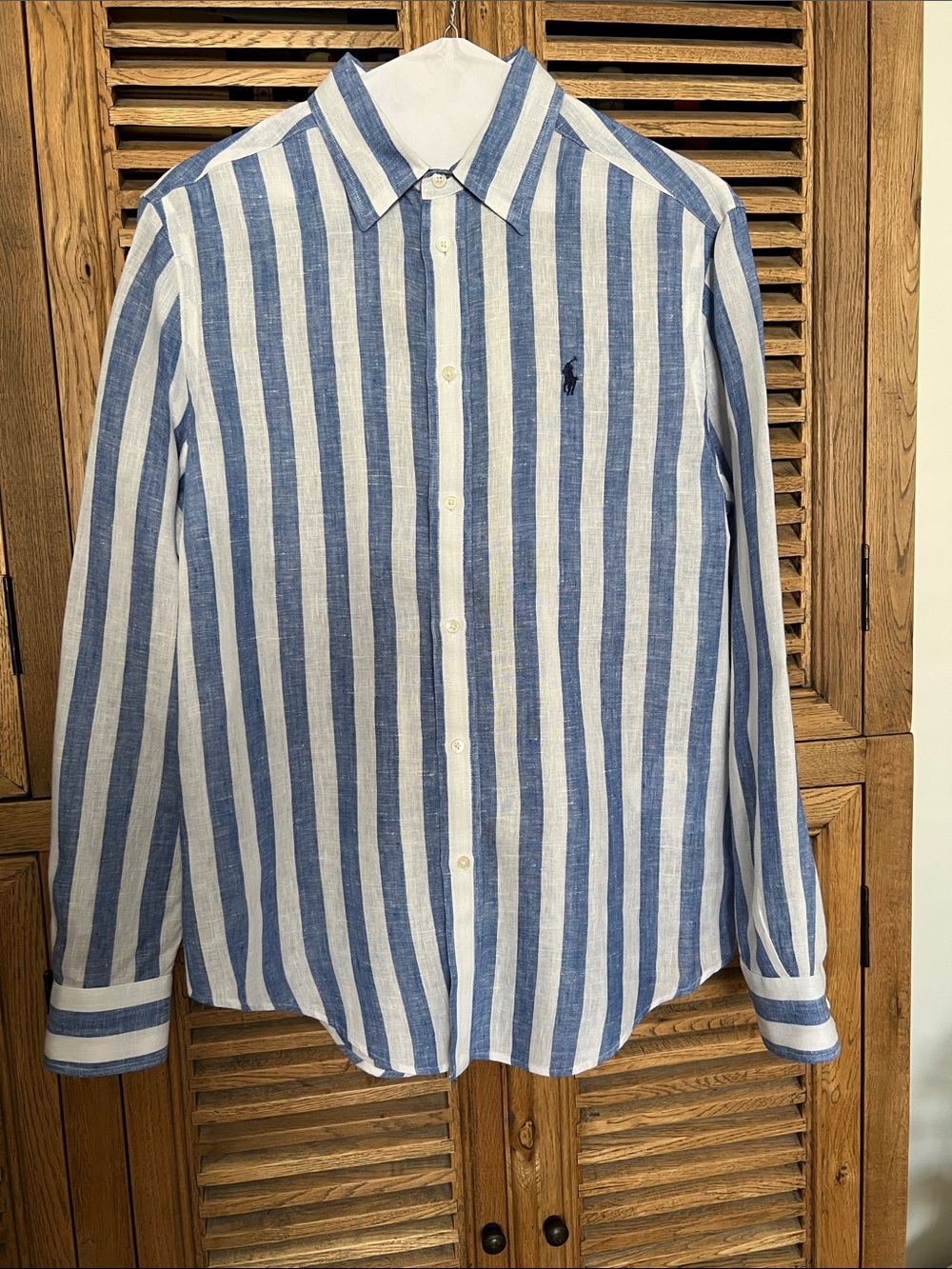 Polo Ralph Lauren Striped Linen Shirt Classic Fit Small Blue White Excellent